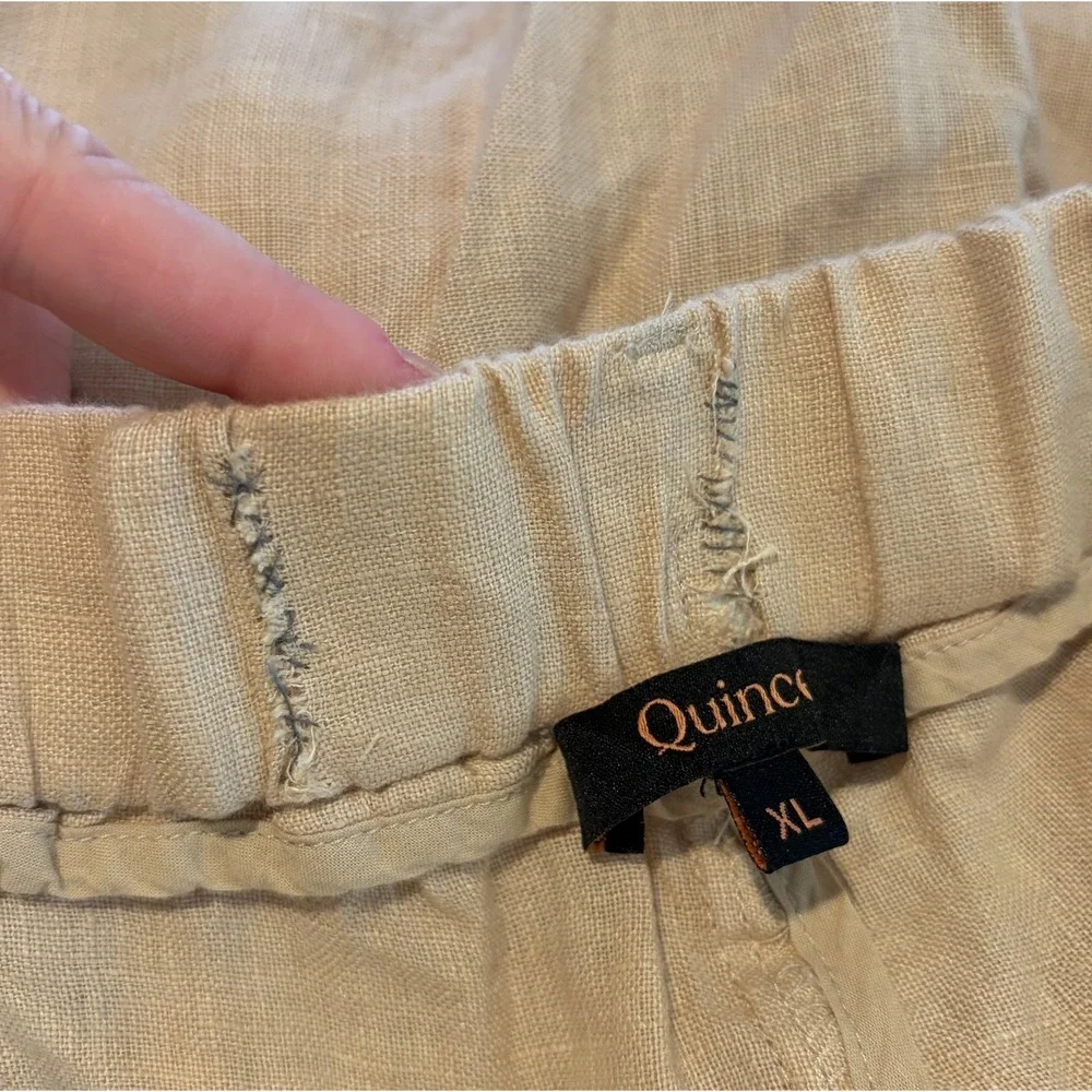 Quince European Linen Wide Leg Pants Driftwood Beige Elastic Waist XL